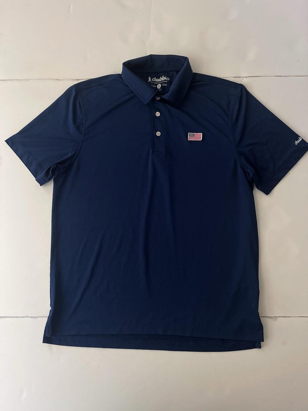 Chubbies Polo Shirt Mens S Blue USA Flag Golf Performance Stretch Lightweight